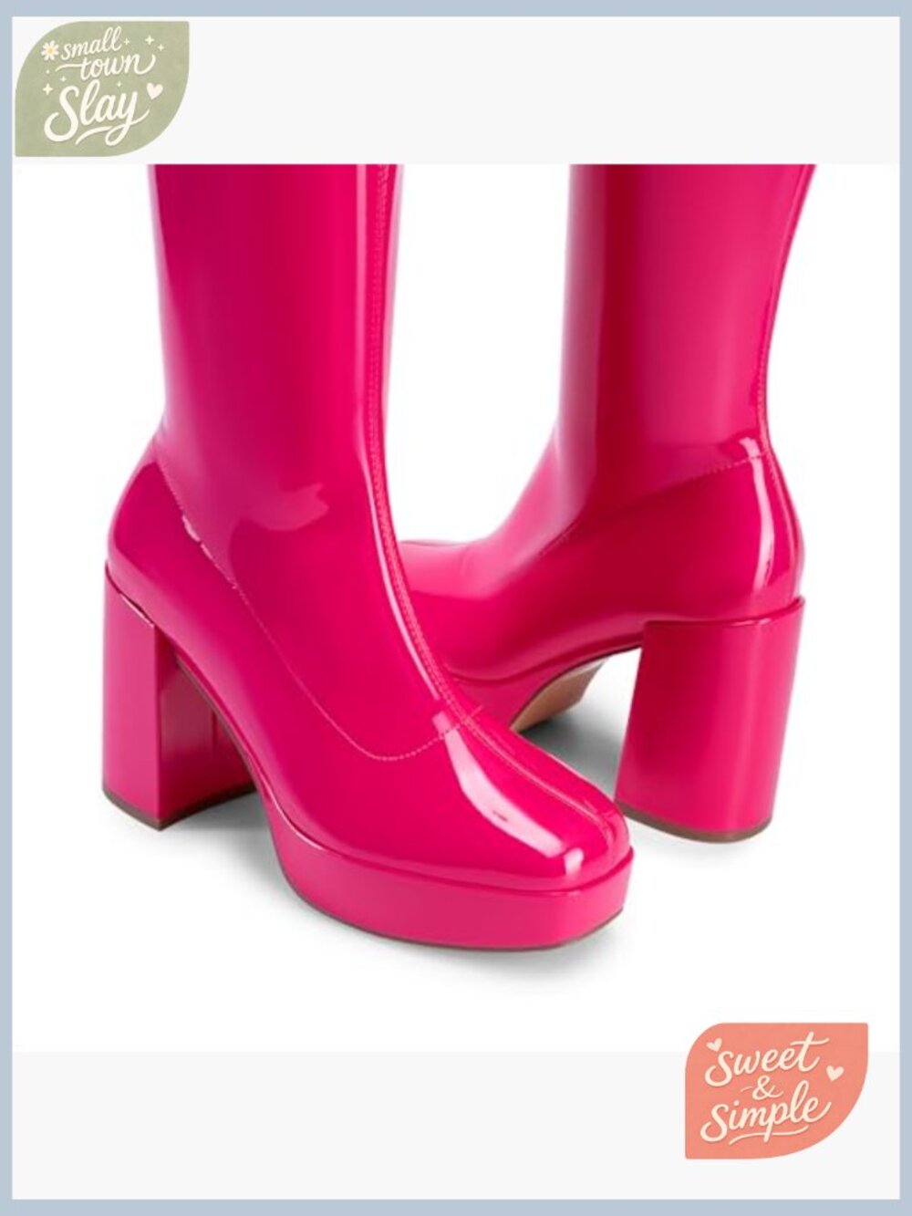 Women's Platform Knee High Boots Chunky Heel Side Zipper Vegan Leather - Picture 6 of 7